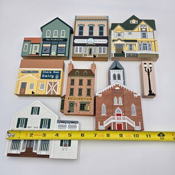 The Cat's Meow Village Vintage Lot 90’s Wooden House Town Buildings 8 Pieces - Picture 2 of 16